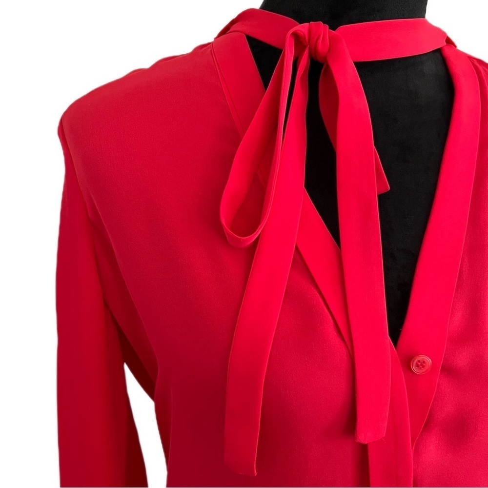 BCBGMaxAzria “Bellona” Red Tie-Neck Blouse (Sz S) NWT - Picture 3 of 12